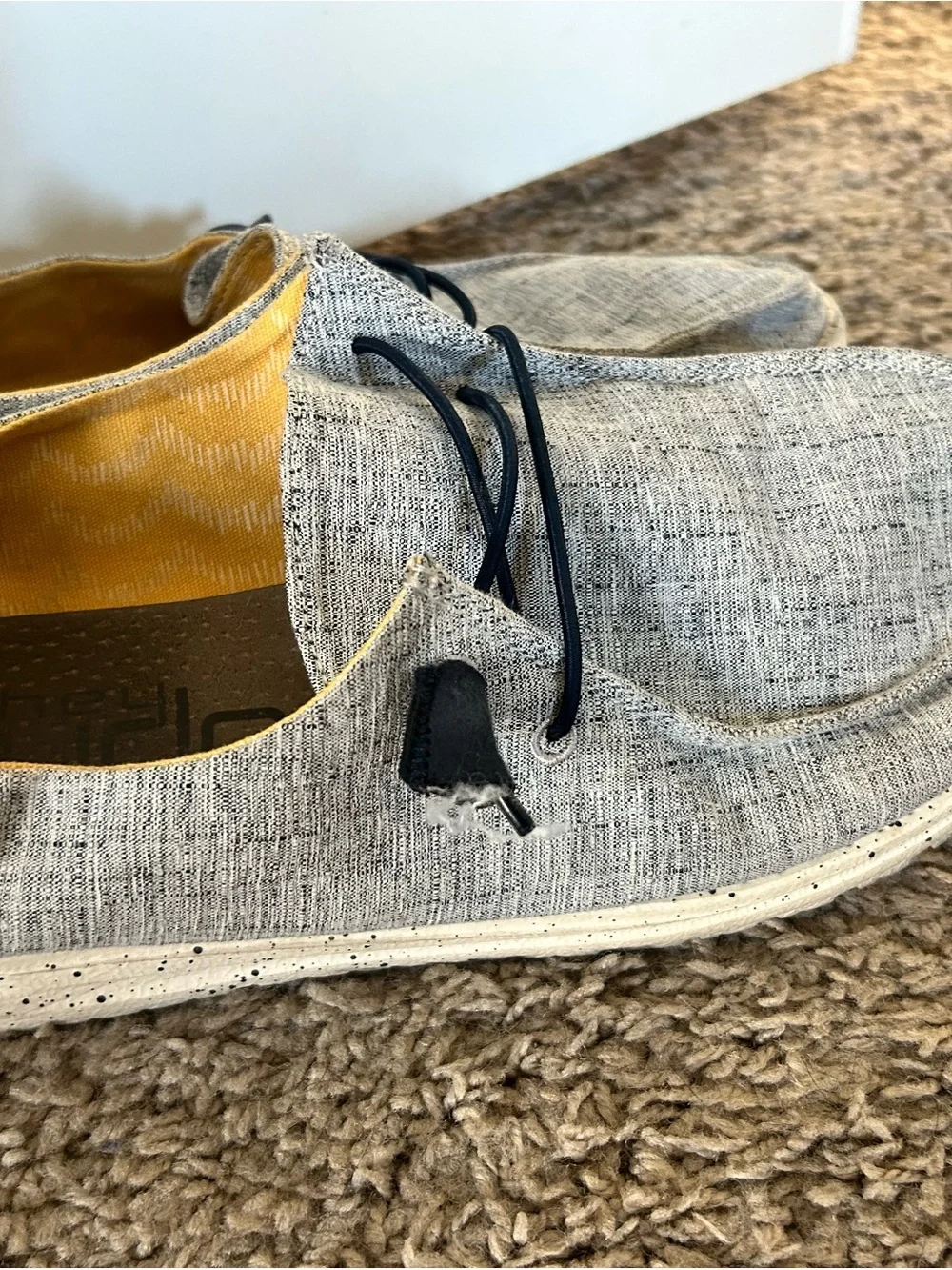 Hey Dude Women's Light Gray Slip-On Flats with Yellow Lining